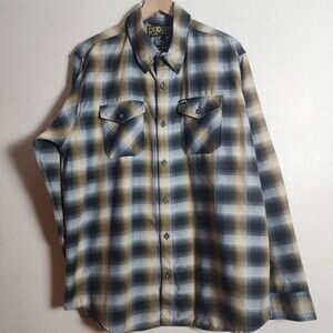 Dixxon Hatebreed Shirt Mens XL Black Gold Plaid Snap Flannel Rise Of Brutality